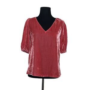 LOFT blushed pink velour puff short sleeves blouse size SP